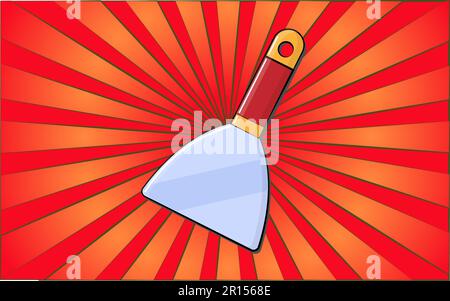 Construction repair tool metal spatula on a background of abstract red rays. Vector illustration. Stock Vector