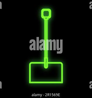 Bright luminous green industrial digital neon sign for shop workshop service center beautiful shiny with a shovel for repair on a black background. Ve Stock Vector
