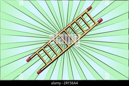 Construction repair garden tool ladder on a background of abstract green rays. Vector illustration. Stock Vector