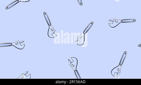 Texture, seamless abstract pattern of building metal plumbing plumbing sliding wrenches for repair on a blue background. Vector illustration. Stock Vector