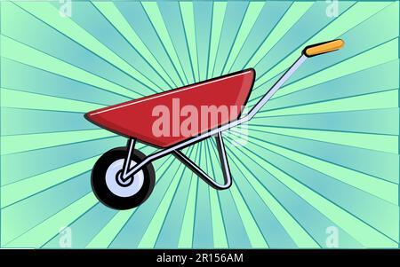 Construction repair garden tool wheelbarrow on a background of abstract blue rays. Vector illustration. Stock Vector