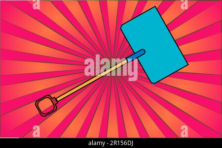 Construction repair garden tool shovel for cleaning snow on a background of abstract red rays. Vector illustration. Stock Vector
