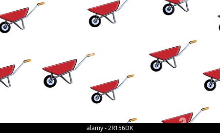 Texture, seamless abstract pattern of building garden mechanical metal one-wheeled carts for repair, transportation of cargo on a white background. Ve Stock Vector