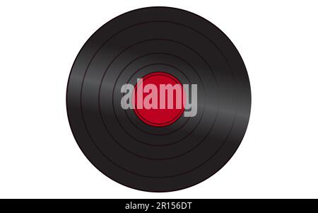 Black iridescent vinyl musical analogue retro old antique hipster vintage gramophone record with a red center for a gramophone on a white background. Stock Vector