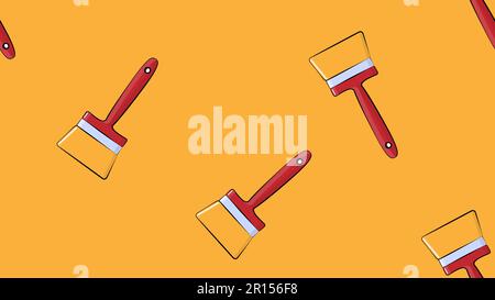 Texture, seamless abstract pattern from the construction of natural paint brushes made of wool for repair, wall painting on a yellow, orange backgroun Stock Vector