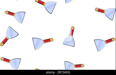 Texture, seamless abstract pattern of red metal spatulas, trowels, plaster repair, construction tools on a white background Stock Vector