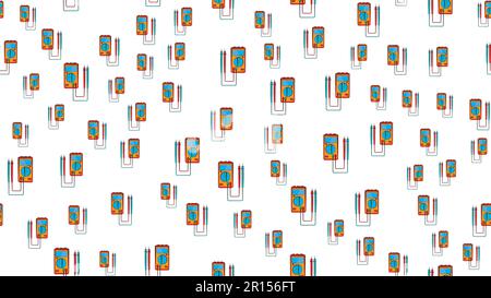 Texture, seamless pattern of red and yellow instruments for measuring the strength and voltage of electric current, multimeter, tester on a white back Stock Vector