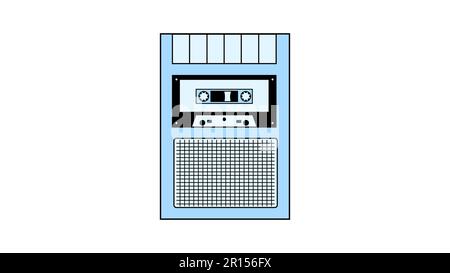 Old retro vintage hipster voice recorder with music audio tape cassette for voice recording from 70s, 80s, 90s. Beautiful blue icon. Vector illustrati Stock Vector