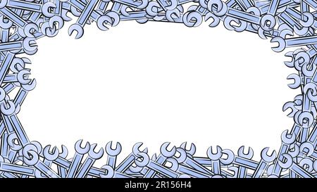 Frame made of metal blue blue gas wrenches for locksmith building repair for loosening and tightening the nuts and bolts on a white background. Vector Stock Vector