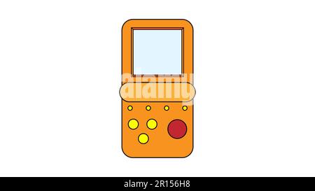 Old retro vintage hipster handheld game console with screen and buttons, tetris from 70s, 80s, 90s. Yellow icon. Vector illustration. Stock Vector