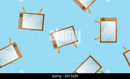 Seamless pattern of retro old hipster TVs from the 70s, 80s, 90s, 2000s on a blue background. Stock Vector