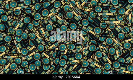 Seamless pattern of retro old hipster music audio tape recorders from the 70s, 80s, 90s, 2000s, background. Stock Vector