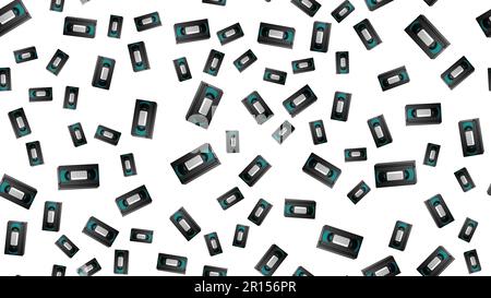 Seamless pattern of retro old hipster video cassettes for watching movies from the 70s, 80s, 90s, 2000s on a white background. Stock Vector
