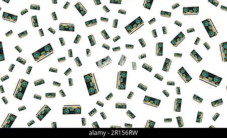 Seamless pattern of retro old hipster musical audio cassettes texture from the 70s, 80s, 90s, 2000s on a white background. Stock Vector