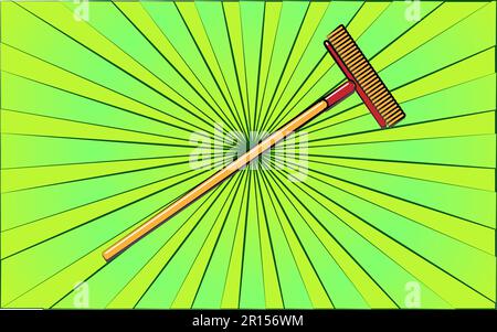 Construction repair garden tool mop brush on abstract green rays background. Vector illustration. Stock Vector