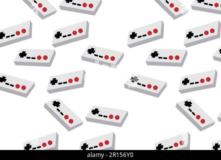 Pattern from the black and white old retro vintage hipster joysticks, manipulators, consoles from the 80's, 90's for the game console for video games Stock Vector