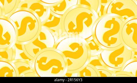 Texture seamless pattern of metal iron gold orange yellow coins money round abstract dollars. The background. Vector illustration. Stock Vector