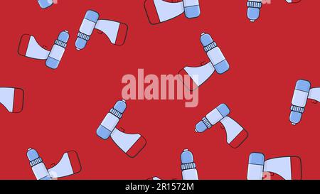 Texture, seamless abstract pattern of metal building professional electric screwdrivers for repair on a red background. Vector illustration. Stock Vector