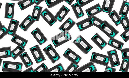 Texture, seamless pattern of old retro wines gray antique analog hipster film video cassettes for a video recorder with a magnetic film for watching m Stock Vector