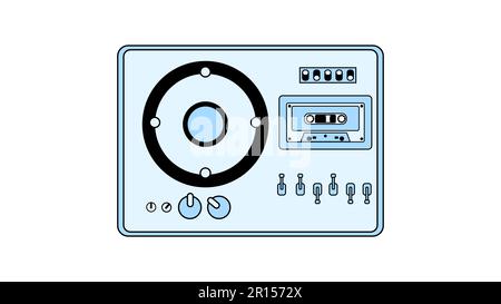Old retro vintage music cassette tape recorder with magnetic tape on reels and speakers from the 70s, 80s, 90s. Beautiful icon. Vector illustration. Stock Vector
