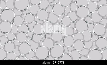 Texture seamless pattern of silver shining glowing expensive metal coins, treasures. The background. Vector illustration. Stock Vector