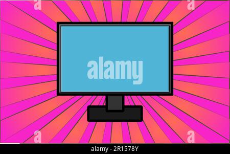 Modern digital computer monitor on a background of abstract purple rays. Vector illustration. Stock Vector