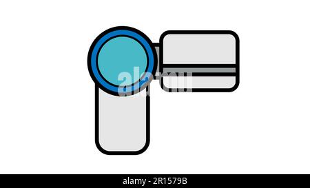 Vector illustration of a linear color flat icon digital video camera with a retractable screen for video filming on a white background. Concept: compu Stock Vector