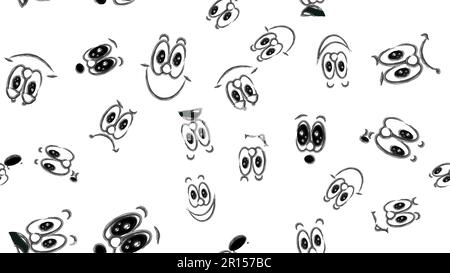 Texture seamless pattern of various black and white emotions: joy, smile, anger, delight, discontent, playfulness, fun, surprise, pleasure. A set of p Stock Vector