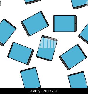Texture of seamless pattern of modern gadgets of digital mobile tablets new in the flat style of the device isolated on a purple background. Vector il Stock Vector