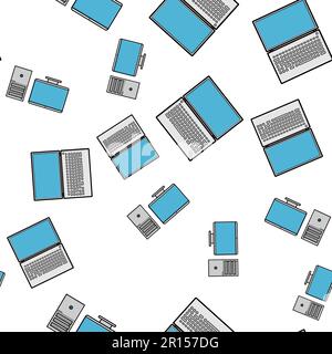 Seamless pattern, texture of modern powerful digital laptops and office computers with a monitor and a rectangular system unit, technology isolated on Stock Vector