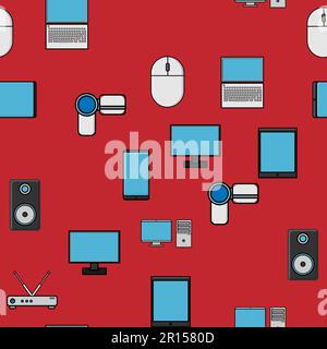 Seamless pattern, texture from modern digital devices, gadgets, tablets, smartphones, mice, speakers, monitors, laptops, routers for internet, compute Stock Vector