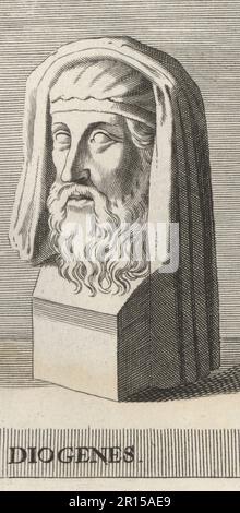 Greek Cynic philosopher Diogenes of Sinope (4th century BC) standing in ...