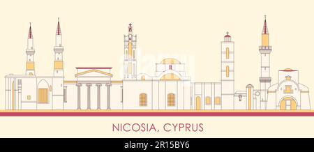 Cartoon Skyline panorama of city of Nicosia, Cyprus - vector illustration Stock Vector