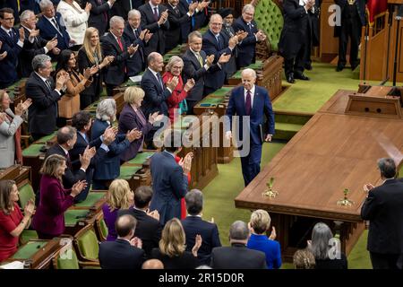 President Joe Biden, joined by First Lady Jill Biden and First Lady of Canada Sophie Gregoire Trudeau, attends Canadian Prime Minister Justin Trudeau’s address to a joint session of Parliament, Friday, March 24, 2023, at Parliament Hill in Ottawa, Ontario, Canada. (Official White House Photo by Erin Scott) Stock Photo