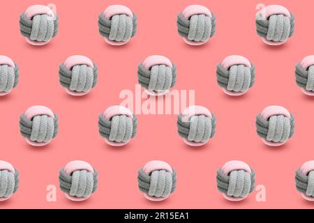 Toy balls for pet on pink background. Pattern for design Stock Photo