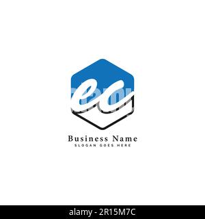 E, C, EC Initial letter handwritten and signature vector image template in hexagon shape log Stock Vector