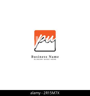 P, U, PU Initial letter handwritten and signature vector image template in square shape logo Stock Vector