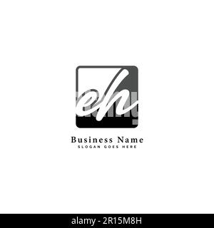 E, H, EH Initial letter handwritten and signature vector image template in square shape logo Stock Vector
