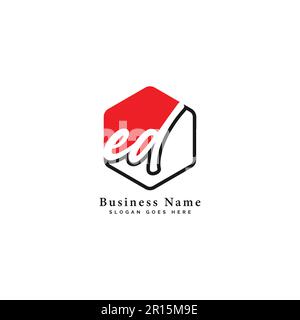 E, D, ED Initial letter handwritten and signature vector image template in hexagon shape log Stock Vector