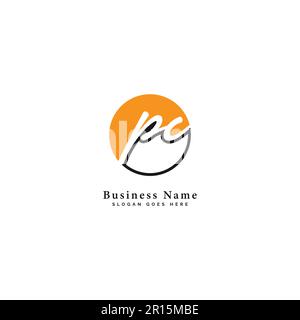 P, C, PC Initial letter handwritten and signature vector image template in round shape logo Stock Vector