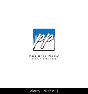 P, PP, Initial letter handwritten and signature vector image template in square shape logo Stock Vector