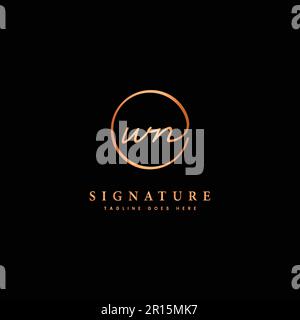 W, N, WN Initial letter handwritten and signature vector logo. Business template in round shape line art Stock Vector