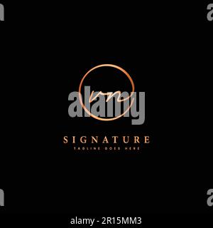 V, N, VN Initial letter handwritten and signature vector logo. Business template in round shape line art Stock Vector