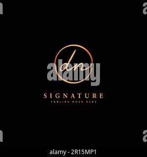 D, N, DN Initial letter handwritten and signature vector logo. Business template in round shape line art Stock Vector