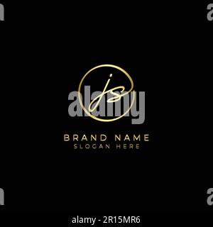 J, S, JS Initial letter handwritten and signature vector logo. Business template in round shape line art Stock Vector