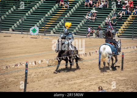 Folsom, CA, September 24, 2022.  Jousting at the Folsom Renaissance Faire in the arena with the public watching Stock Photo