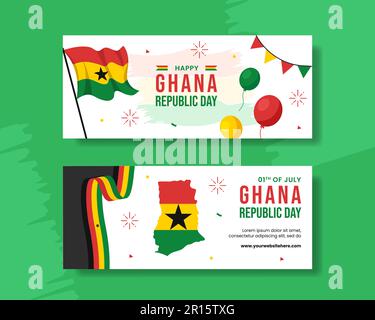 Ghana Republic Day Horizontal Banner Cartoon Hand Drawn Templates Background Illustration Stock Vector