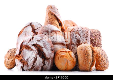 Composition with assorted bakery products isolated on white Stock Photo
