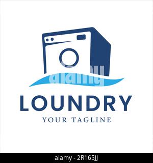 Laundry Washing Machine design illustration with ocean waves can be used for laundry business logo, Wave Symbol Stock Vector