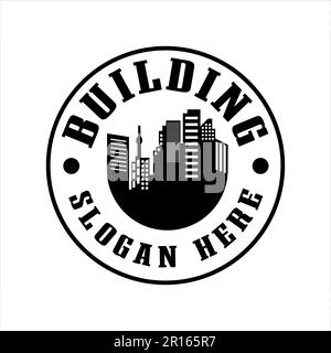Urban Buildings Vector Logo Design Retro Vintage real estate vector illustration, black silhouette decorative label Stock Vector